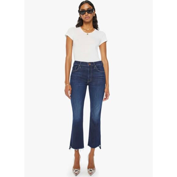 EUC MOTHER The Insider Crop Step Fray Jeans Dark Wash Off Limits Sz 26 Mid Rise - Picture 1 of 16